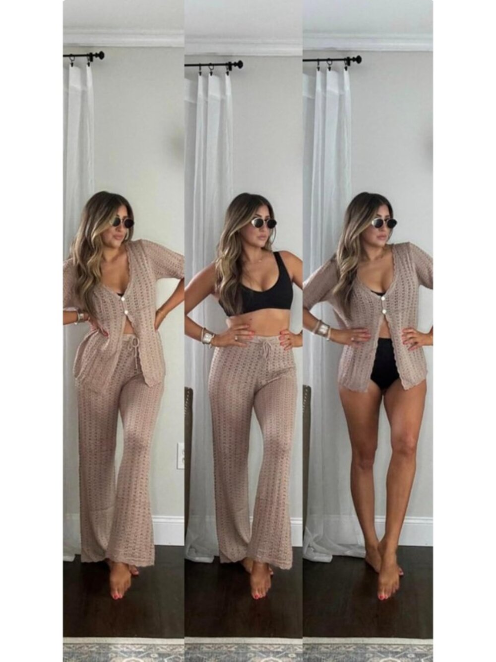 Women's Khaki Swimsuit Coverup Beach Swim Bathing Suit Bikini Cover Up Set - Picture 5 of 6